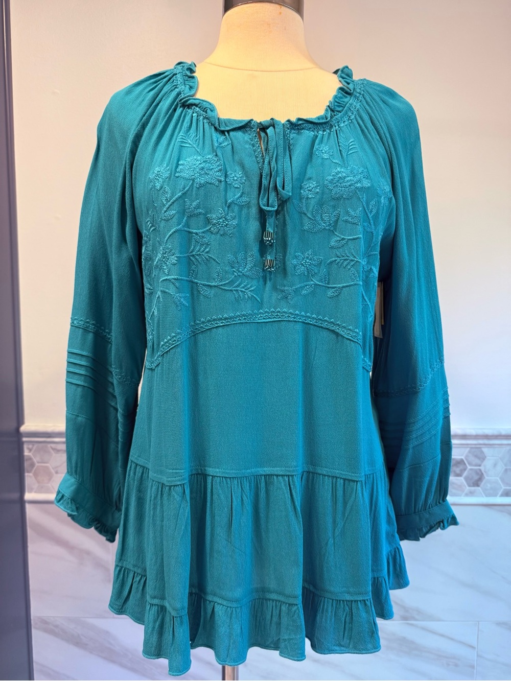 John Mark Torques Embroidered Peasant Tunic